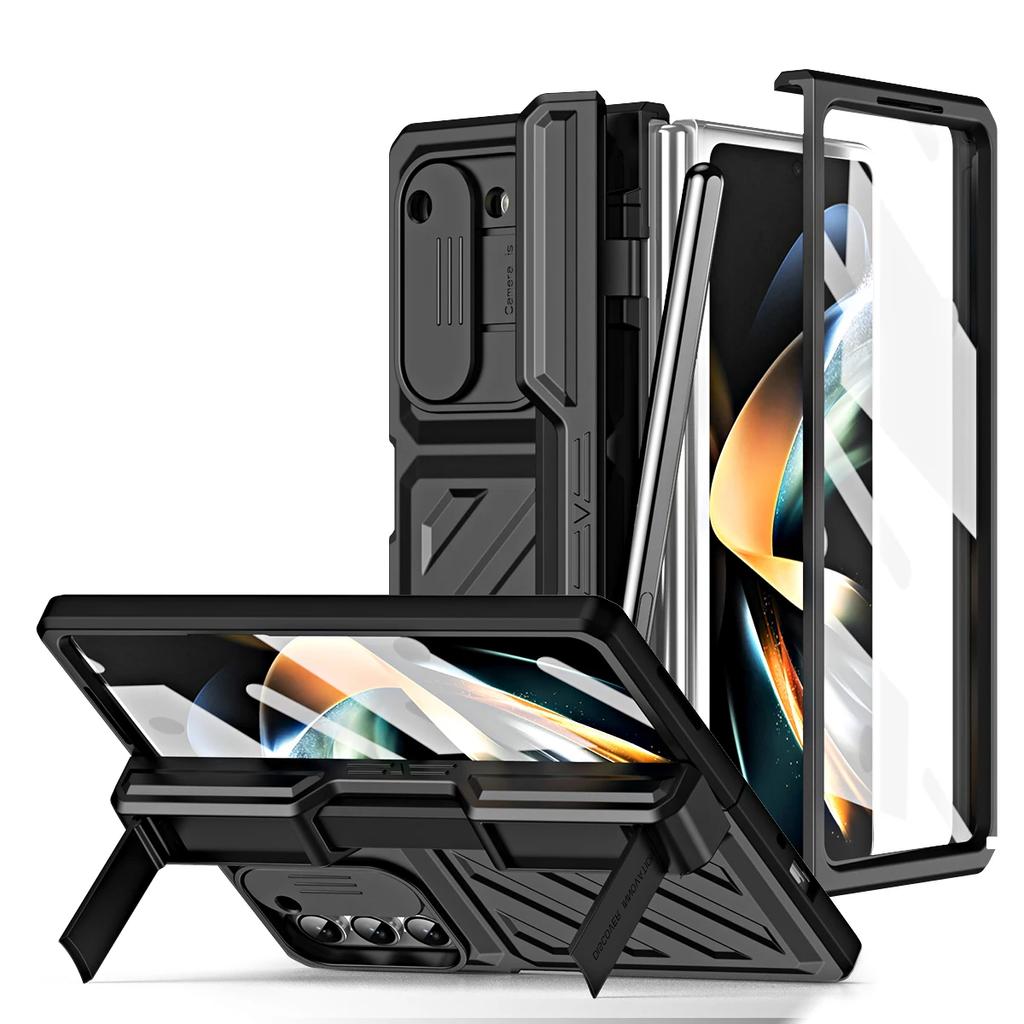 Для Samsung Galaxy Z Fold 6 5 4 Чехол Hinge Armor Противоударный Гибридный Прочный Подставка Магнитная Полная Защитная Стеклянная Пленка Складной Чехол