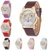 Очаровательные женские кварцевые часы с кошачьей мордочкой и кожаным ремешком, мультяшный дизайн