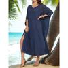 Solid Color Split Cover Up Dress, V Neck Loose Fit Half Sleeves Beach Kaftan, Women's Swimwear & Clothing