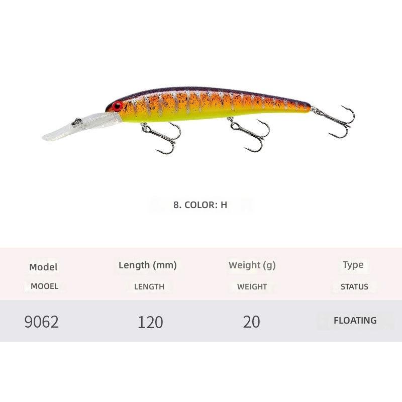 TRY&V Lure Bait 120mm/20g Long-tail Floating Minnow Long-cast Sea Bass Fishing Hard Bait Stainless Steel 9062