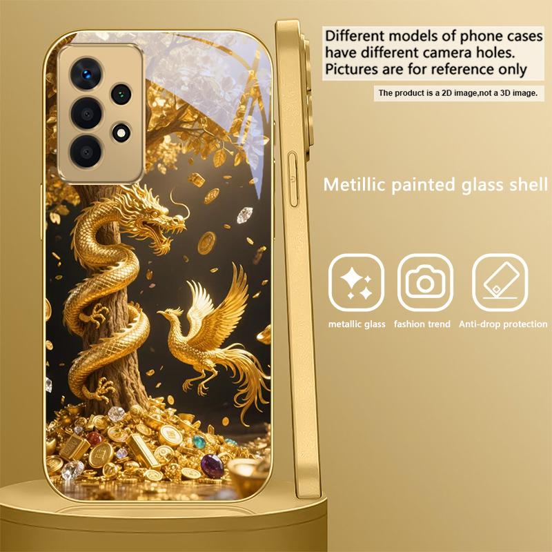 Золотой Дракон Сворачивается Для Samsung A 31 32 A33 A34 35 14 A15 13 A16 25 26 50 52 53 54 55 56 70 71 72 73 Золотой стеклянный чехол для телефона