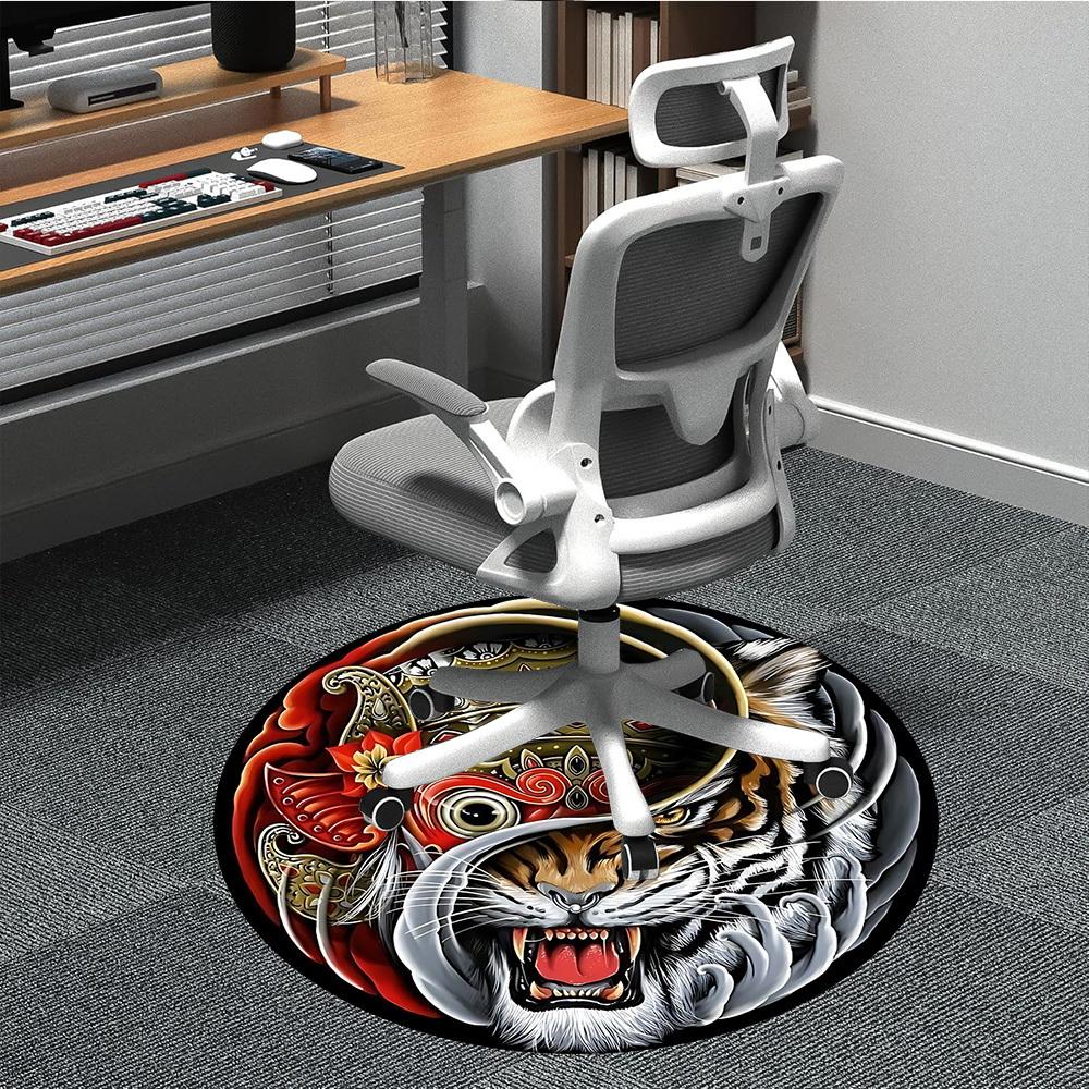 1pc Tiger Mask Chair Carpet for Office, Round Non Slip Durable Large Size Office Carpet, Suitable for Office