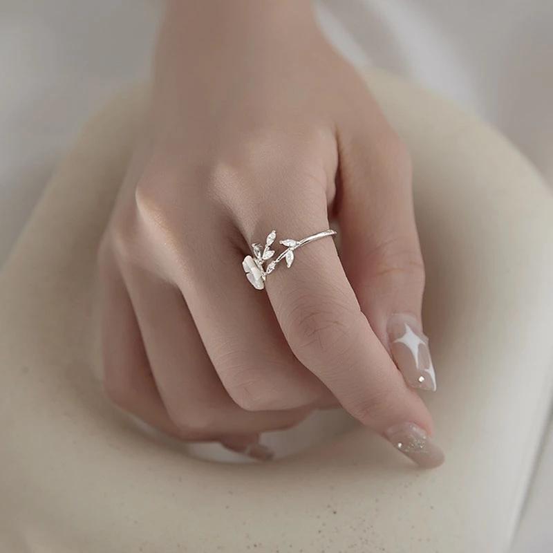foxanry Серебряные кольца для женщин, модные элегантные очаровательные милые простые ракушки с цветами и листьями, вечерние украшения, подарки для влюбленных