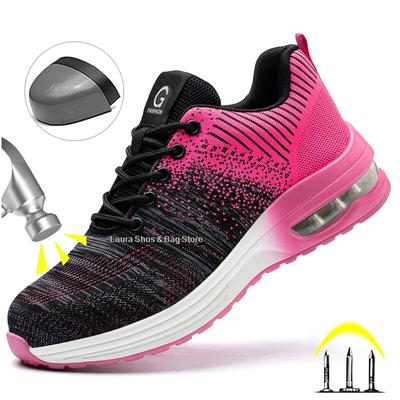 Модные рабочие ботинки со стальным носком, женские рабочие кроссовки на воздушной подушке, модные небьющиеся рабочие туфли для женщин, размер 35-46