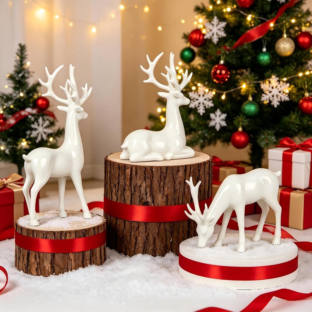 3White reindeer statue ornament for home decoration, office, bedroom, living room, entryway, bookshelf, etc. Decorative ornament for holidays, ideal