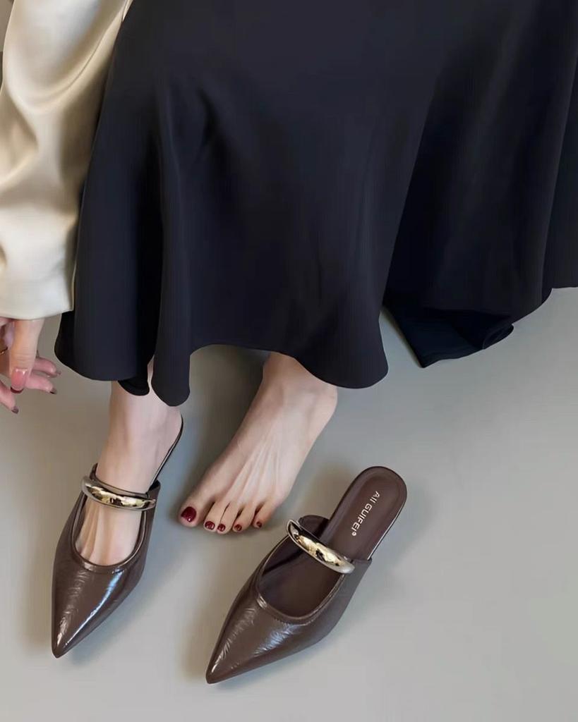 Pointed French European Goods Thick with Buckle Baotou Cool Slippers Women Wear Summer New Retro