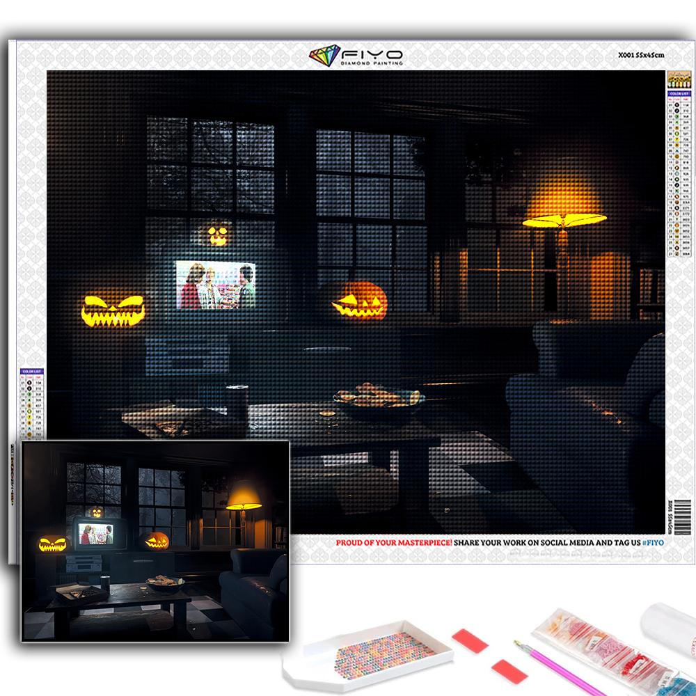 5D DIY Diamond Embroidery Halloween Scary Pumpkin And Castle Diamond Painting Mosaic Home Decoration