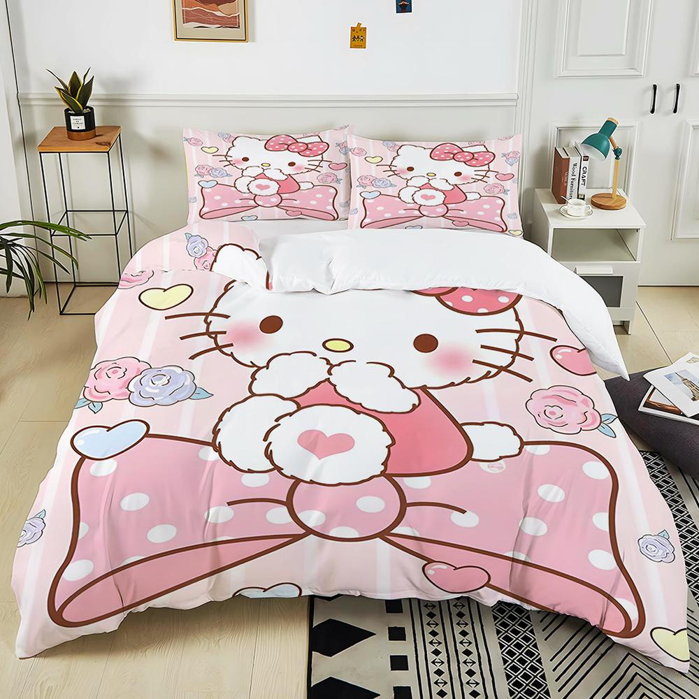 Милые комплекты постельного белья с принтом Sanrio Friends Hello Kitty Melody Cinnamoroll Покрывало Пододеяльник Наволочка Комплекты из 2-3 предметов