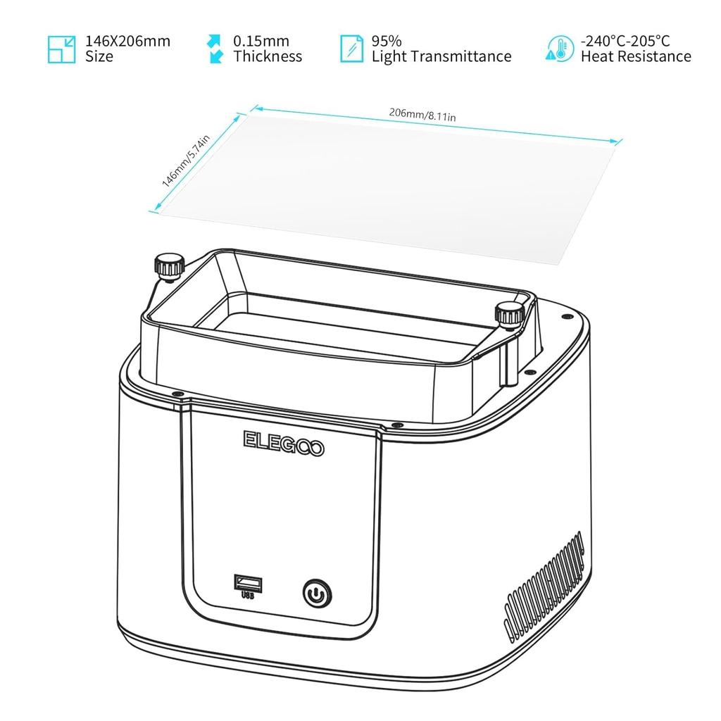 ELEGOO 5PCS FEP Release Film for MARS 5 & MARS 5 Ultra LCD 3D Printer with 95% Light Transmittance,206 * 146mm, 0.15mm Thickness
