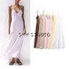 Summer New Product Women's Clothes Seaside Vacation Style V Neck Sleeveless Silk Satin Texture Midi Skirt Length Dress 3248331