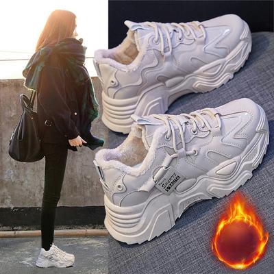 Женские зимние кроссовки на меху, женские зимние сапоги, комфортная теплая плюшевая спортивная обувь, женская хлопковая обувь на платформе для скейтборда