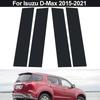 6 шт., подходит для Isuzu D-Max 2015-2021, глянцевый черный материал из поликарбоната, зеркальный эффект, центральная часть окна двери автомобиля, средняя часть стойки стойки, накладка на стойку колонки