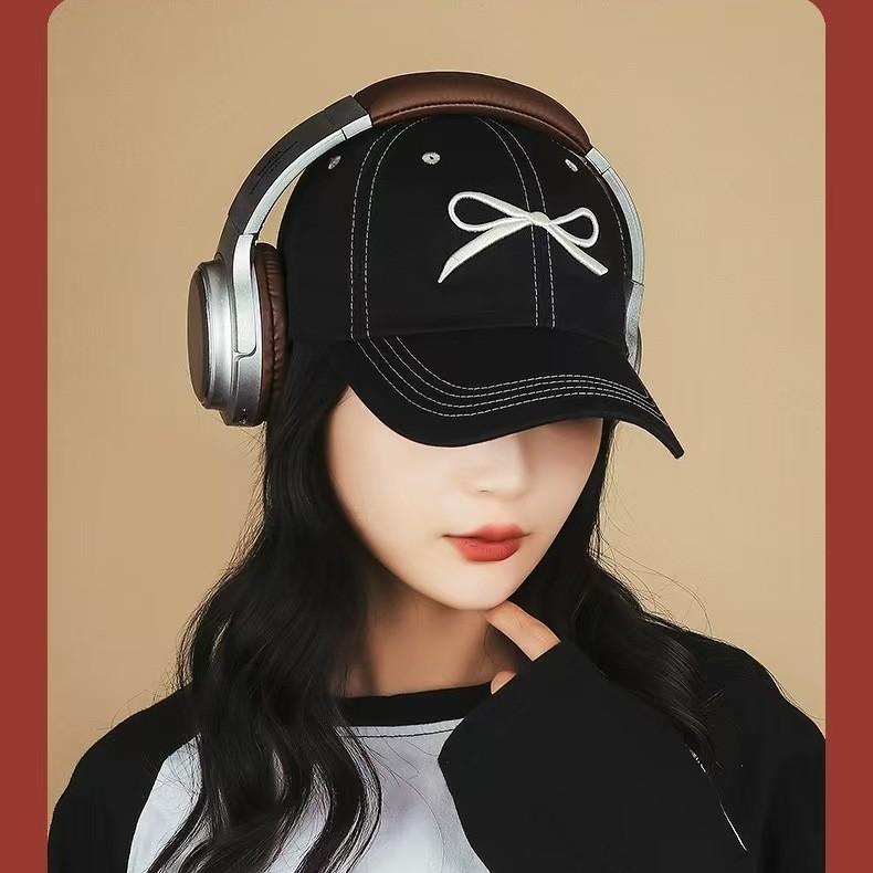 Korean-style bowknot baseball cap for women H&J Spring and Autumn Sunshade Duckbill Cap with Soft Top and Wide Brim for a Smaller Face Appearance,
