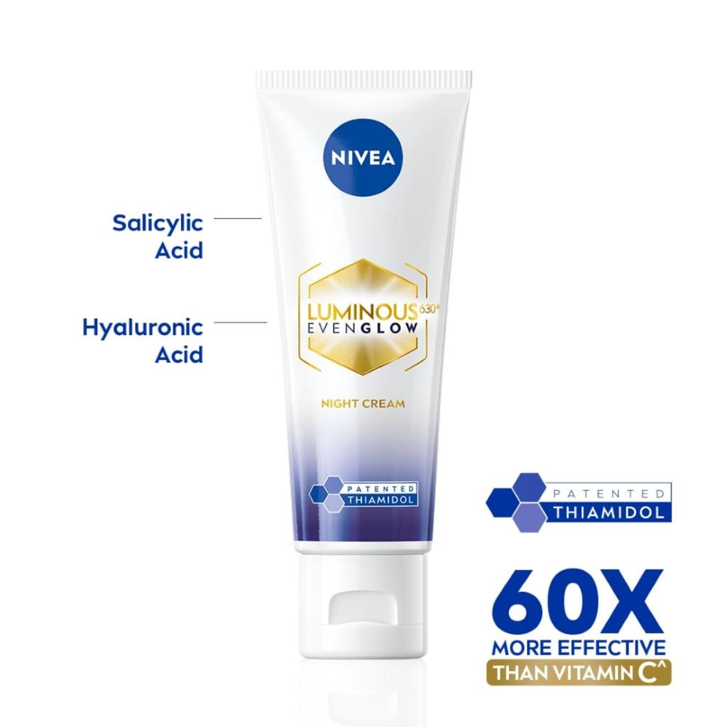 NIVEA Luminous Even Glow Night Creams & Moisturisers with Thiamidol and Hyaluronic Acid for Dark Spots Reduction | 40ml