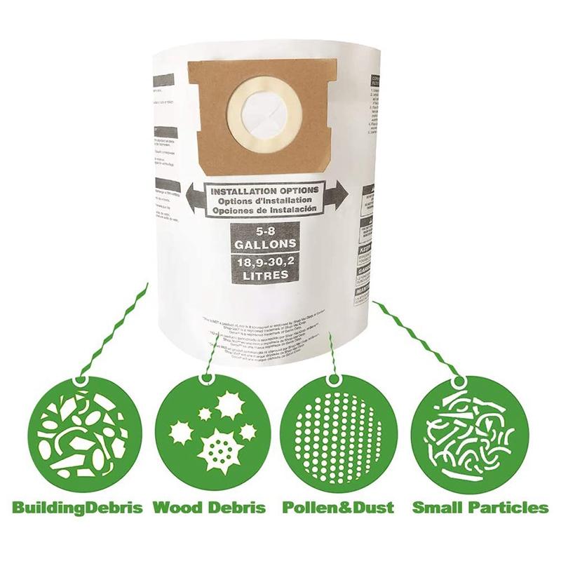 Упаковка из 9 сменных фильтровальных мешков для пылесосов Shop Vac Bags, одноразовые фильтр-мешки для сбора пыли объемом 5–8 галлонов