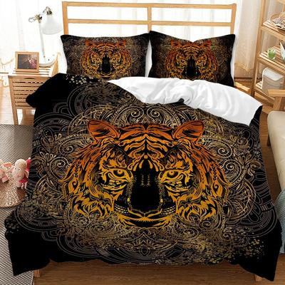 Комплект постельного белья Bohemian Tiger King Queen Size Boho Gold Animal Totem для подростков и взрослых, черный полиэстеровый пододеяльник