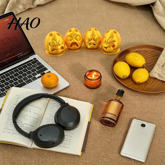 Student Desk Supplies Egg Pen Holder, Funny Expression Pencil Double-hole Design, Compact Holder 3D Printed Organizer for Office Decor Desktop