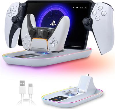 Зарядная док-станция для Playstation Portal, зарядная подставка для PS Portal с RGB-подсветкой и кабелем USB C для зарядки контроллера PS5