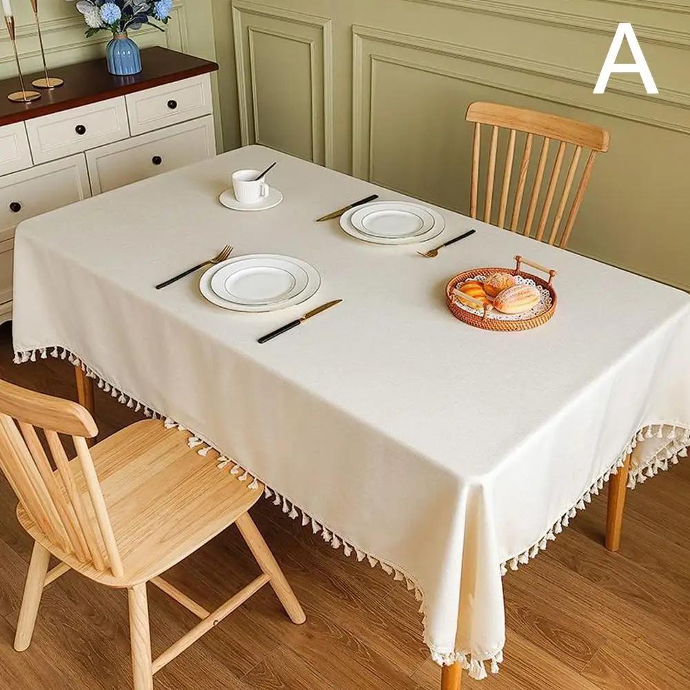 Скатерть для фермерского дома с кисточками из хлопка и льна, пыленепроницаемая прямоугольная скатерть для кухни, свадьбы, обеденного стола, украшения Q9V7