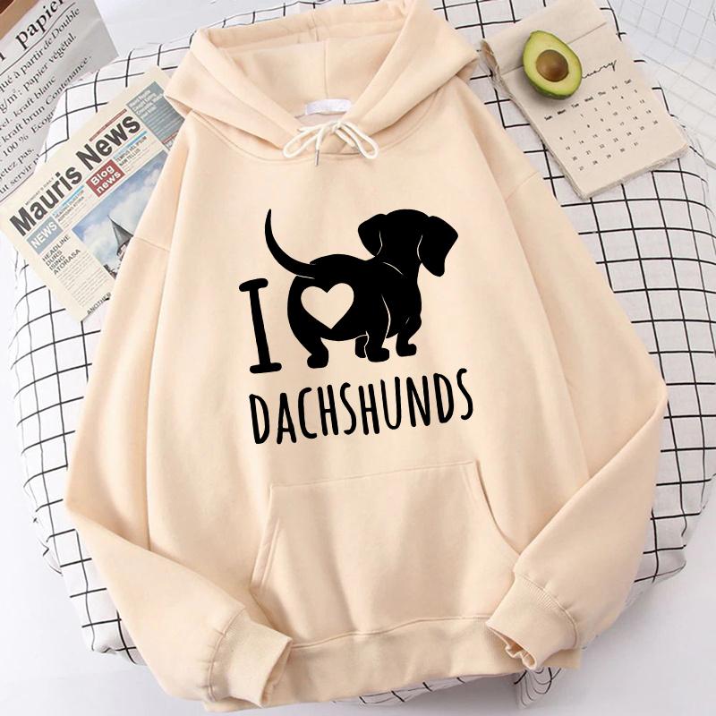 (High Quality Hoodies)New I Love Dachshund Printed Hoodies Women Men Sweatshirt Hooded Casual Tops Pullovers