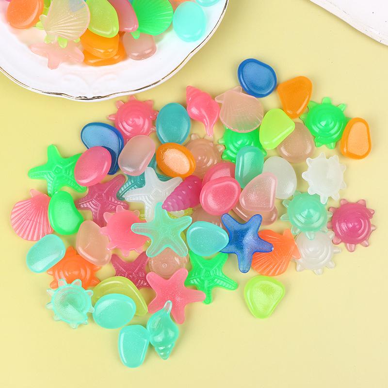 100Pcs/Pack Marine Luminous Stones Colorful Stones Simulating Shell Starfish Fish Tank Pebbles Fairy Garden Yard Ornaments