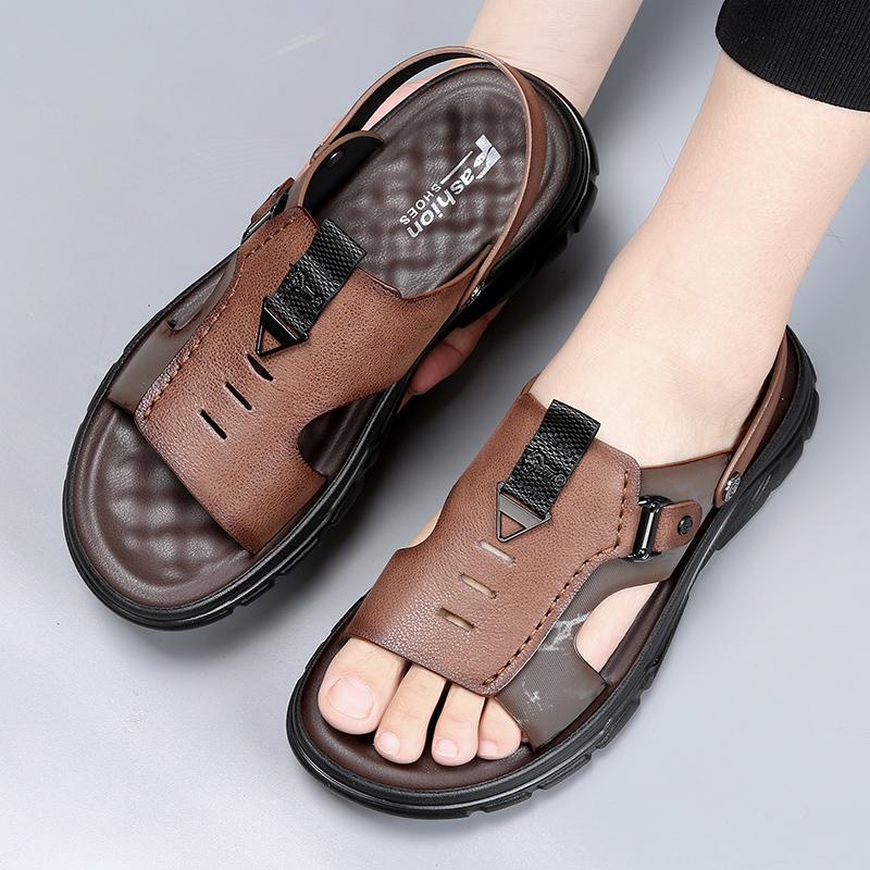 Летние мужские высококачественные повседневные пляжные сандалии из коровьей кожи с верхним слоем, классические мужские дышащие и нескользящие пляжные туфли с латексной подкладкой