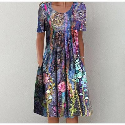 Женская мода весна/лето новые элементы принтованное женское платье с короткими рукавами и круглым вырезом