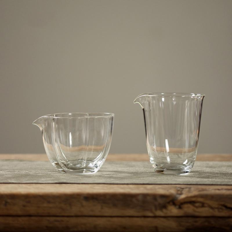Утолщенная стеклянная чаша справедливости, термостойкая, прозрачная чаша справедливости, форма цветка, чаша для выравнивания, японский стиль, разделитель для чая