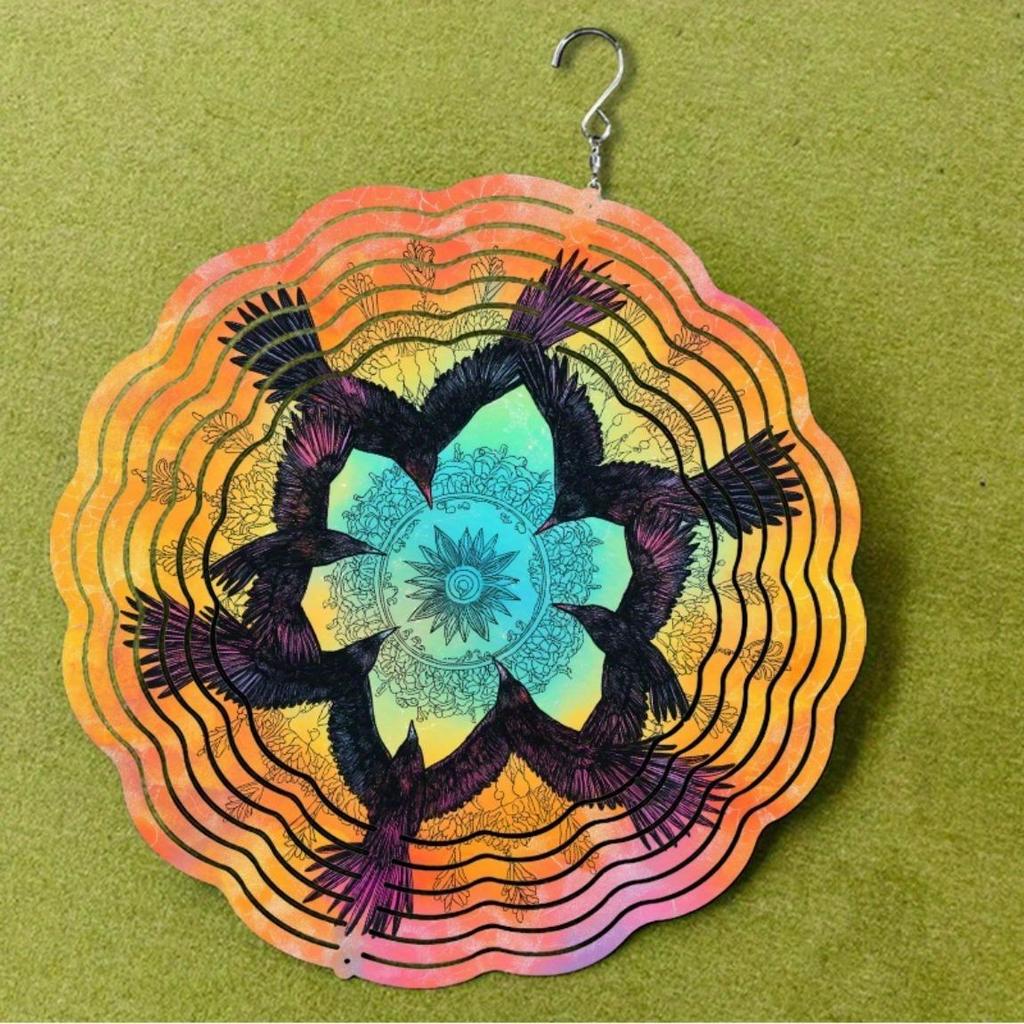 25.4cm Rotating Metal Wind Chime Vibrant Mandala Design Outdoor Hanging Decor for Garden Balcony Patio Creative Gift All Seasons