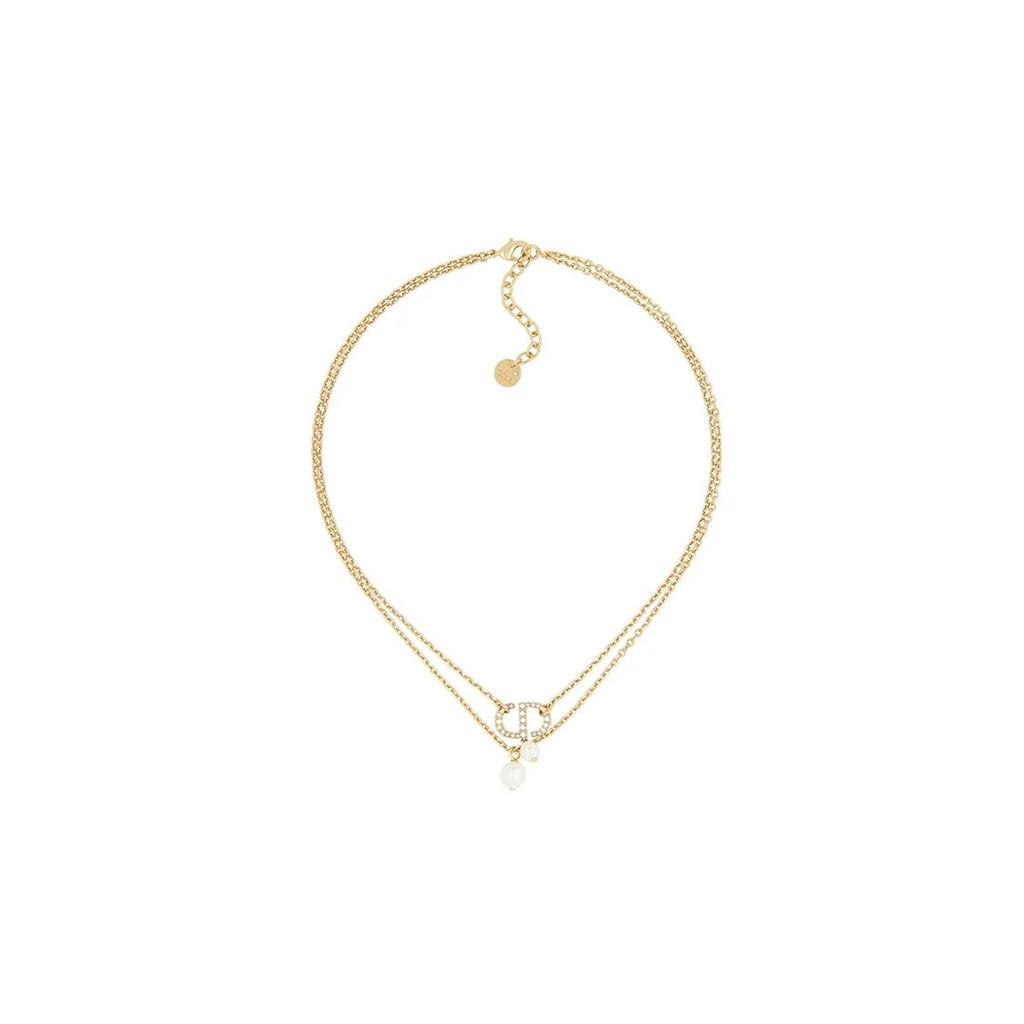 Dior Petit Cd Logo Double Chain Resin Imitation Crystal Necklace Women necklace Gold N1389PTCCY