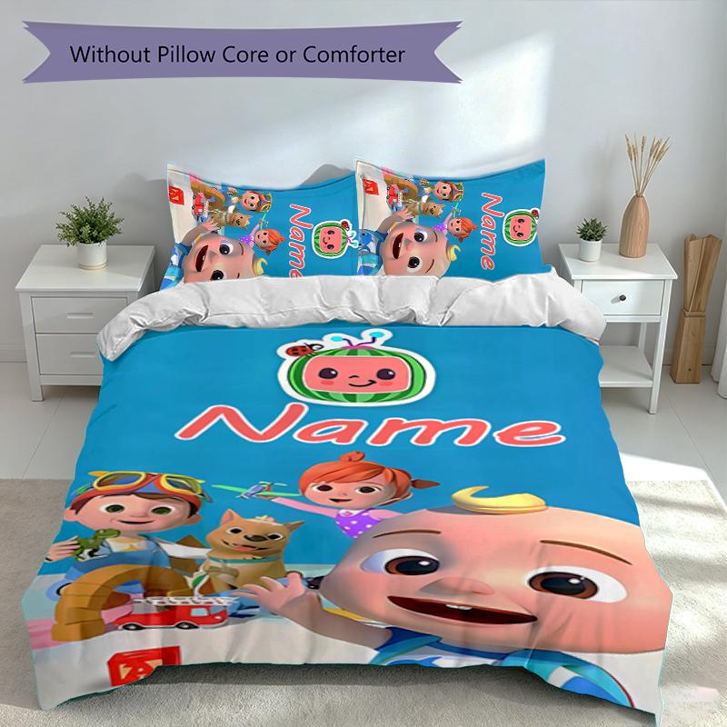 3pcs Custom Name CoComelon - Dance Party Set,Includes 1 Duvet Cover and 2 Pillowcases,All-season Bedroom Decor