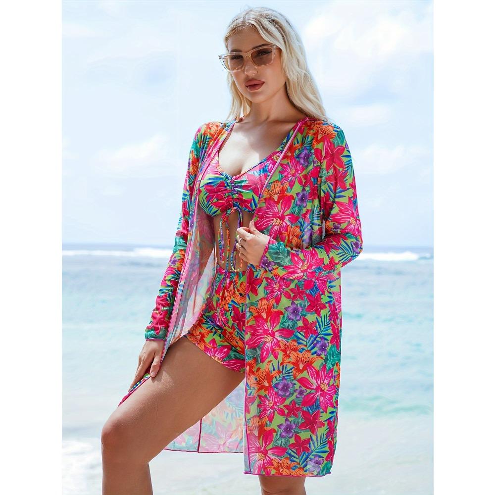 Женский трехсекционный комплект бикини с шортами-бойфрендами, модный купальник с бантом и пляжным парео