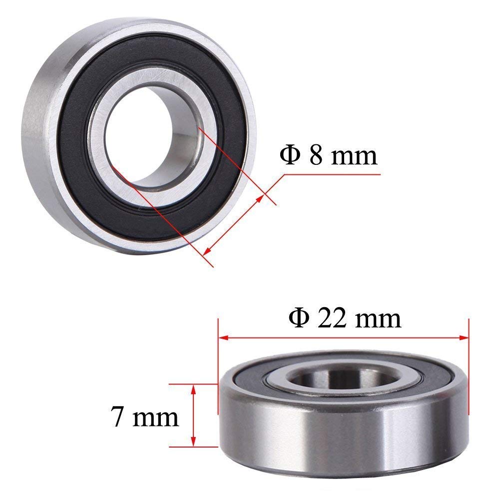 10PCS 608 2RS /608ZZ Ball Bearings – Bearing Steel and Double Rubber Sealed Miniature Deep Groove Ball Bearings