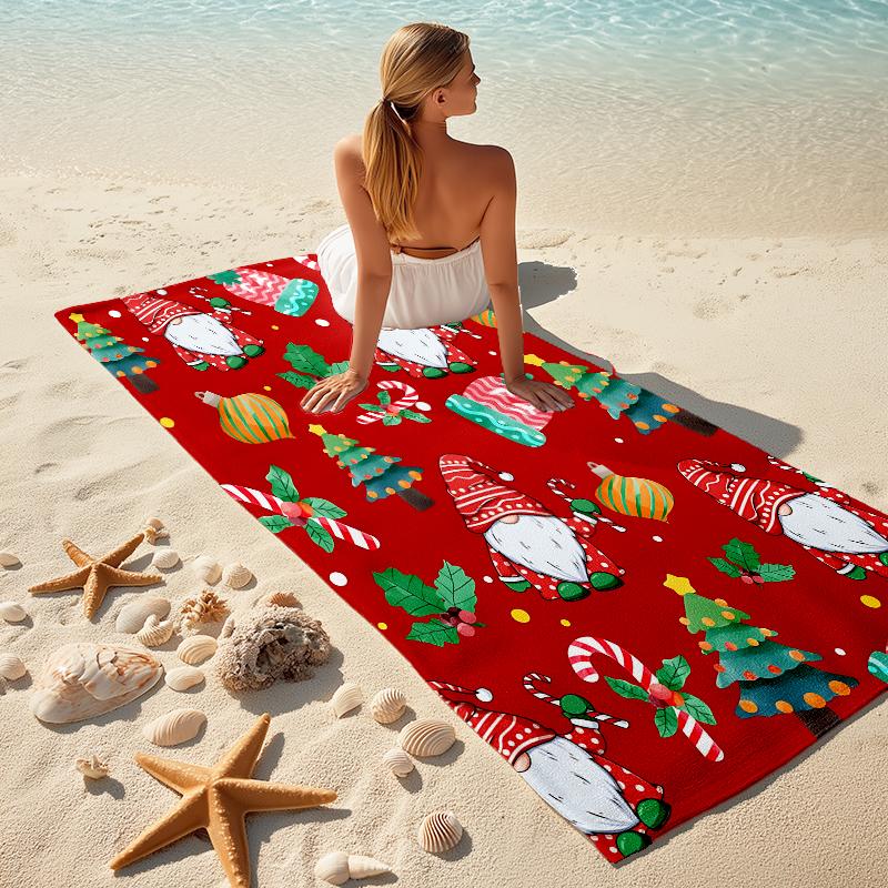1Pc Watercolor Christmas Gnomes Collection Beach Towel Microfiber Beach Towel Thin Absorbent For Beach Swimming Yoga Bath Sports
