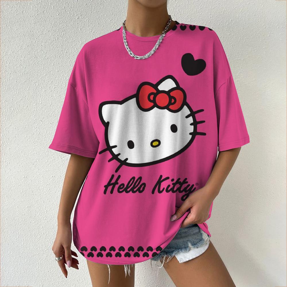 Hello Kitty Tops Aesthetic Women's T-shirts Streetwear Woman Funny Tees Short Sleeves T-shirt Clothing Fashion Girl Festival Top