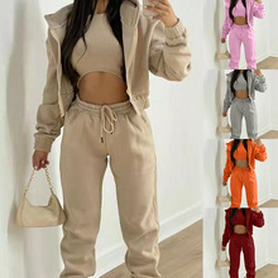 Весна 2026 Женский повседневный однотонный свободный худи Спортивный костюм Комплект