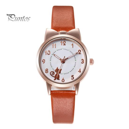 1 комплект, женские часы, браслет со звездой и луной, мультяшный кот, бант, круглый ремешок из искусственной кожи, точные кварцевые наручные часы для девочек и студентов, модные украшения на день рождения