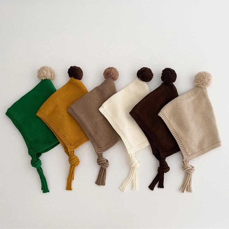Kids Knit Hat Cute Soft Warm Plush Ball Baby Ear Cap Winter Ear Protection Caps Beanie Hat For Newborn Baby Toddler Boys Hats