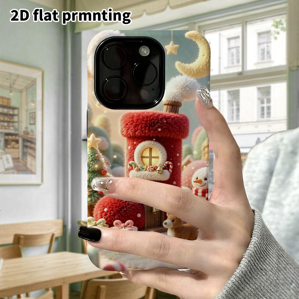 Phone case: 2D flat design suitable for iPhone 18 17 16 15 14 13 Pro protective case, chimney cottage, perfect Christmas and Halloween holiday gift