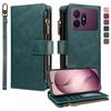 Imitation Calf Vegan Leather 9 Card Slots Zipper Phone Case with Wrist Strap