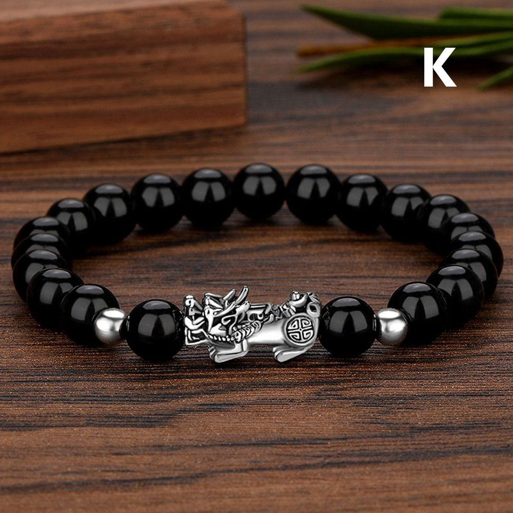 Браслет-манжета «Удача и богатство» Черный браслет Фэн-шуй Серебряный браслет PiXiu Obsidian