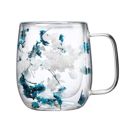 Кружка из стекла с двойными стенками с сухоцветами, термоизолированная кружка для эспрессо, термостойкое двухслойное стекло для дома, кухни, вечеринки