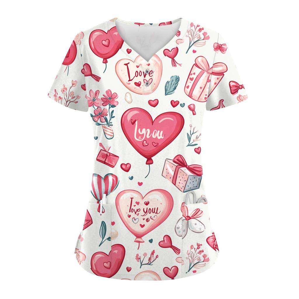 Женские модные повседневные топы с V-образным вырезом на пуговицах и принтом ко Дню святого Валентина, топы для кормящих мам, топы-халаты для женщин, 2 кармана