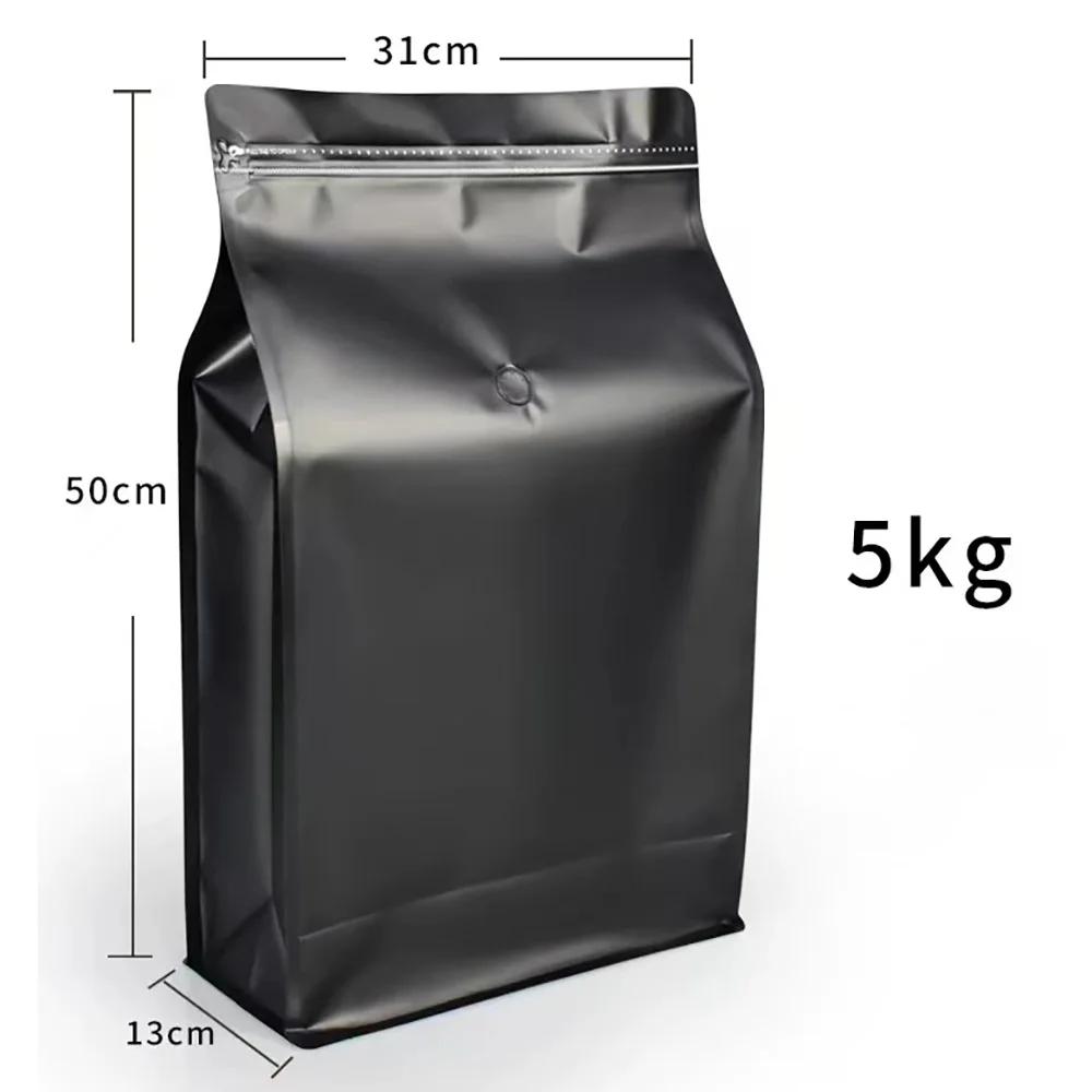 Large Capacity Resealable 5kg Coffee Bean Powder Packaging with One-way Air Valve Pet Dry Food Flat Bottom Ziplock Storage Bag