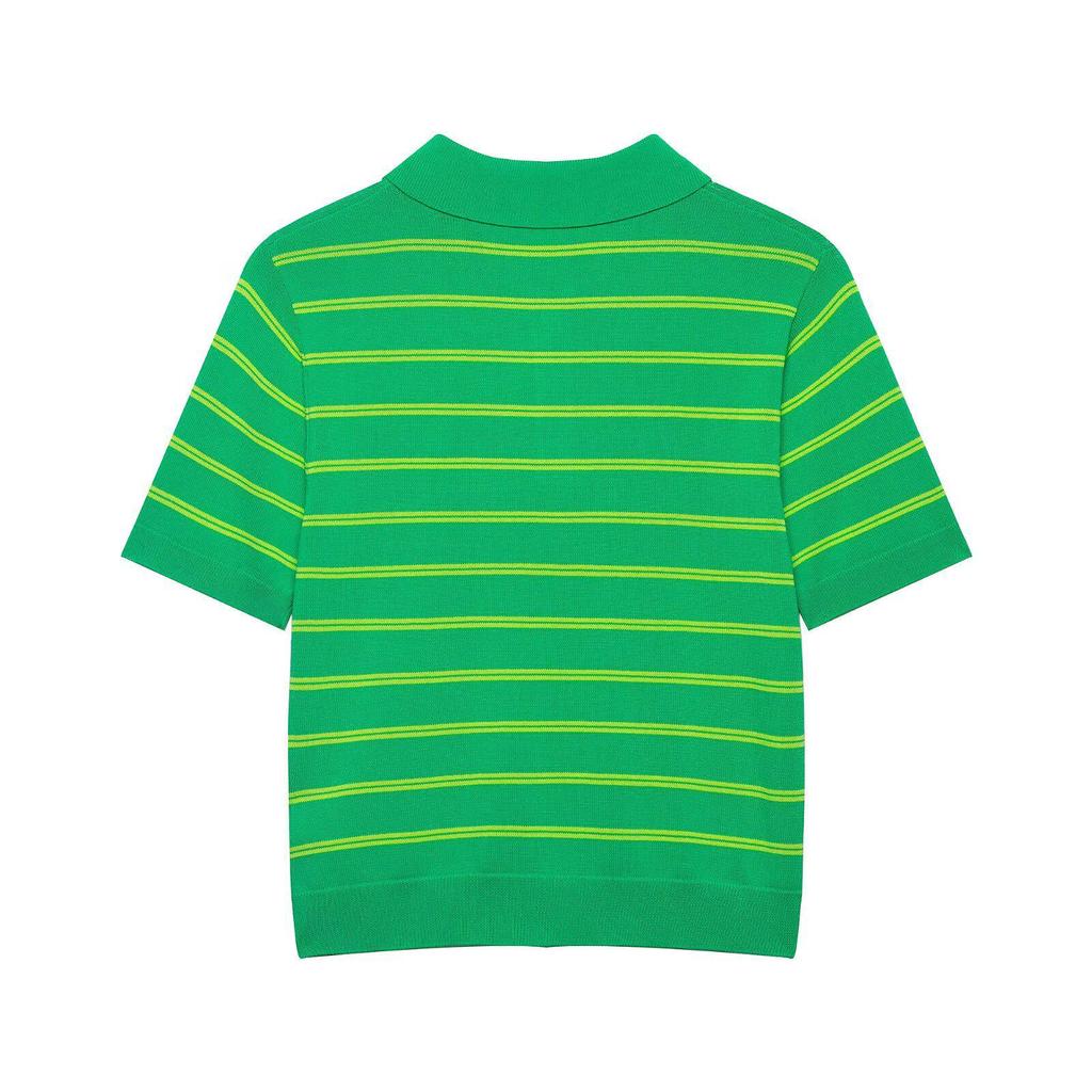 Spring 2026 European & American Women's Lapel Striped Short-Sleeve Knitwear