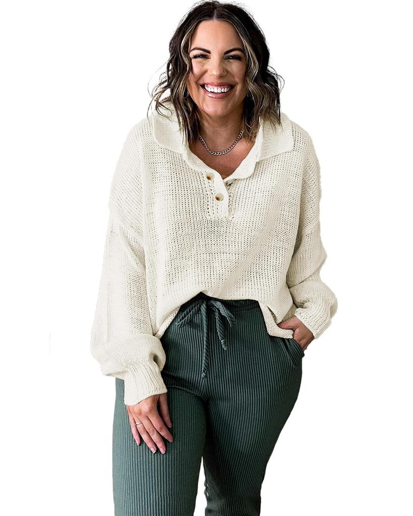 Azura Exchange Beige Plus Size Polo Sweater