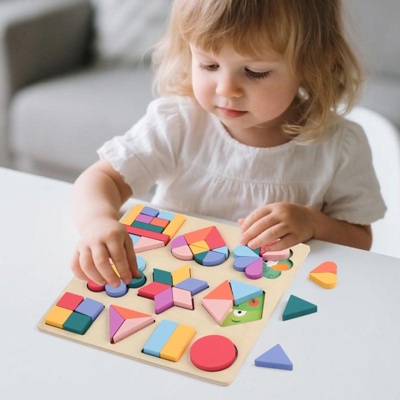 Детская игрушка Монтессори Деревянная jigsaw puzzle Геометрическая креативная jigsaw 3D Puzzle Дошкольные игрушки для детей Раннее развитие