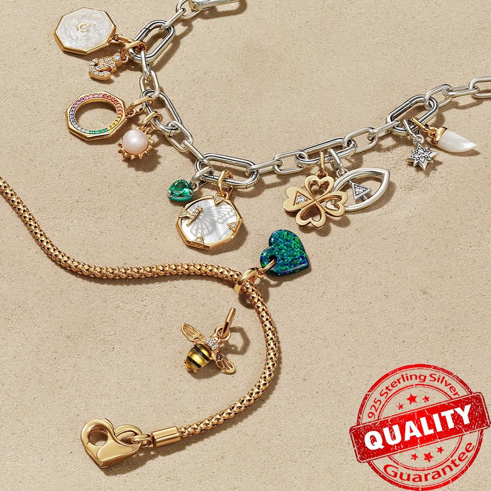 Классическое золотое проволочное сердце и сверкающий циркон из стерлингового серебра 925 пробы, подвеска-шарм "Ангел" для DIY-женского браслета, аксессуары для кулона