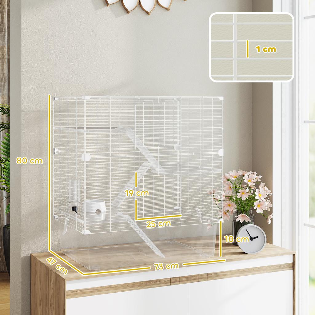 Multi-Level Rodent Cage with Accessories Included, Made of Steel, PET and PS, 73x47x80 cm, White