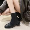 Женские ботинки челси с квадратным носком и толстым каблуком, осень-зима, новые ботинки до середины голени с молнией сзади для женщин, женская обувь на каблуке